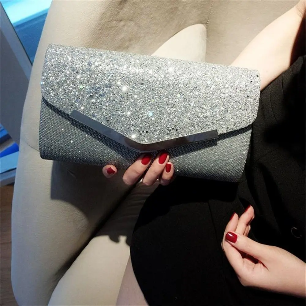 1pc Lady Wedding Clutches Handbags Chain Shoulder Bling PU Bags Evening Bag Party Banquet Glitter Envelope Purse for Women Girls