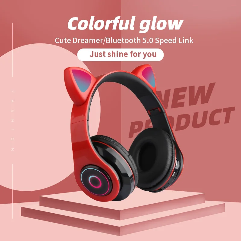 Беспроводные наушники mp3 плеер с светодиодный яркими дышащими огнями кошачьи уши
