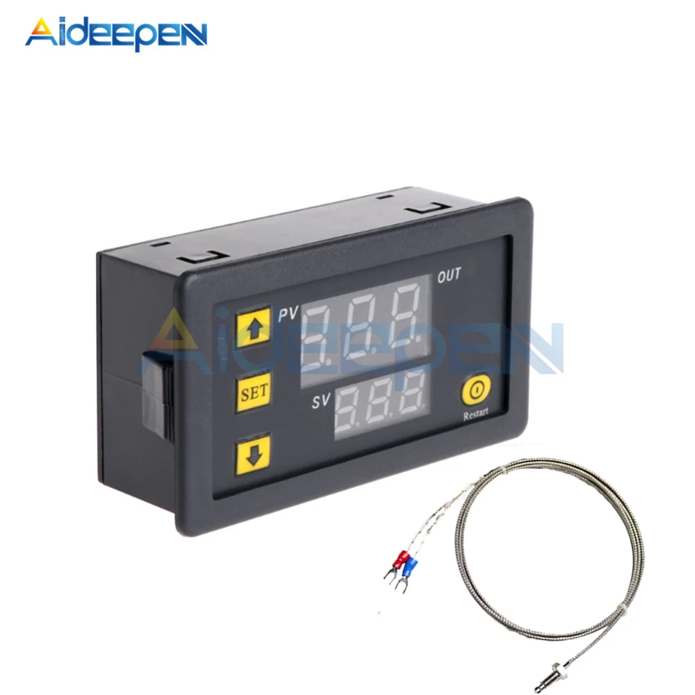 Digital Temperature Controller Digital Thermostat DC 5V 12V 24V 110V 220V AC Digital Temperature Controller-60~500 Degree K-type M6 Probe Thermocouple Sensor Embedded Thermostat