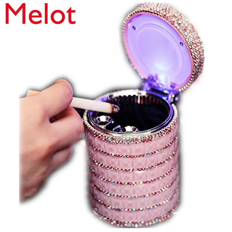 

Высококачественная Роскошная пепельница для автомобиля, светодиодная подсветка, металлическая Модная Современная автомобильная пепельница со стразами Pinbao, украшение для дома