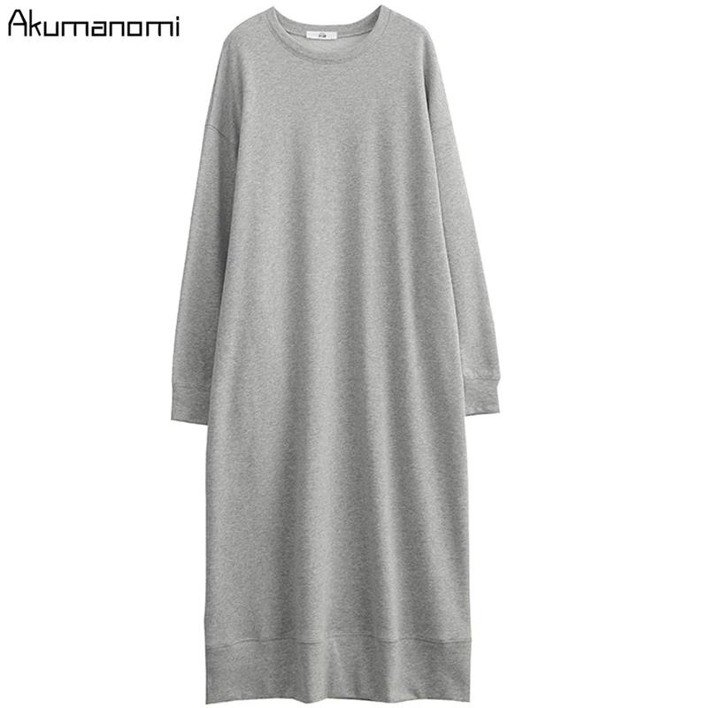 Осенне весеннее платье макси для женщин 2020 xxxl 4xl 5xl 6xl 7xl серое повседневное