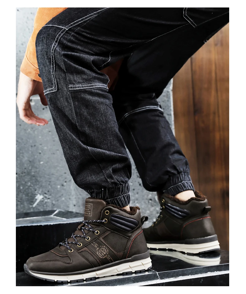 Обувь; Мужские Зимние ботильоны с высоким берцем; повседневные теплые кожаные ботинки с мехом и плюшем; высококачественные мужские зимние ботинки;# XWA9716