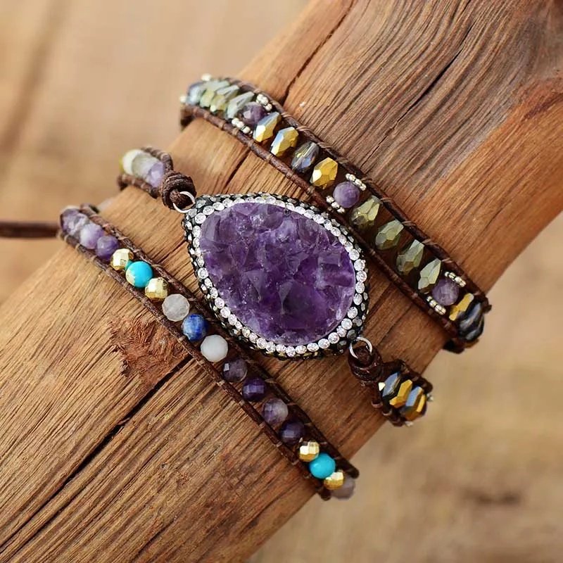 Dropshipping Wrap Bracelets Natural Stones Crystal Natural Quartz Charm 3 Times Friendship Bracelet Boho Bracelet Homme - Image 5