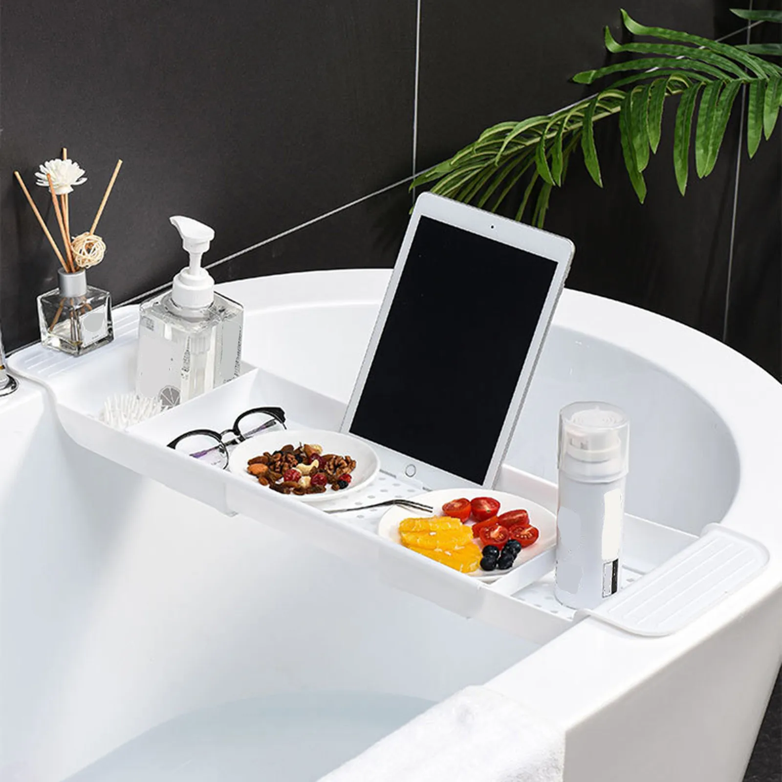 Bath Shelf Tray Expandable Bathtub Caddy Plastic Multifunctional Bathtub Storage Rack Book Wine Phone Holder Bathroom Organizer