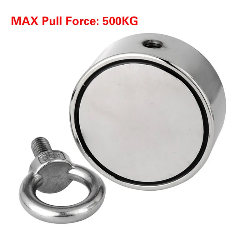 

New 500KG Double-sided Powerful Round Neodymium Magnet Hook Salvage Magnet Sea Fishing Equipments Holder with Ring and 10M Rope