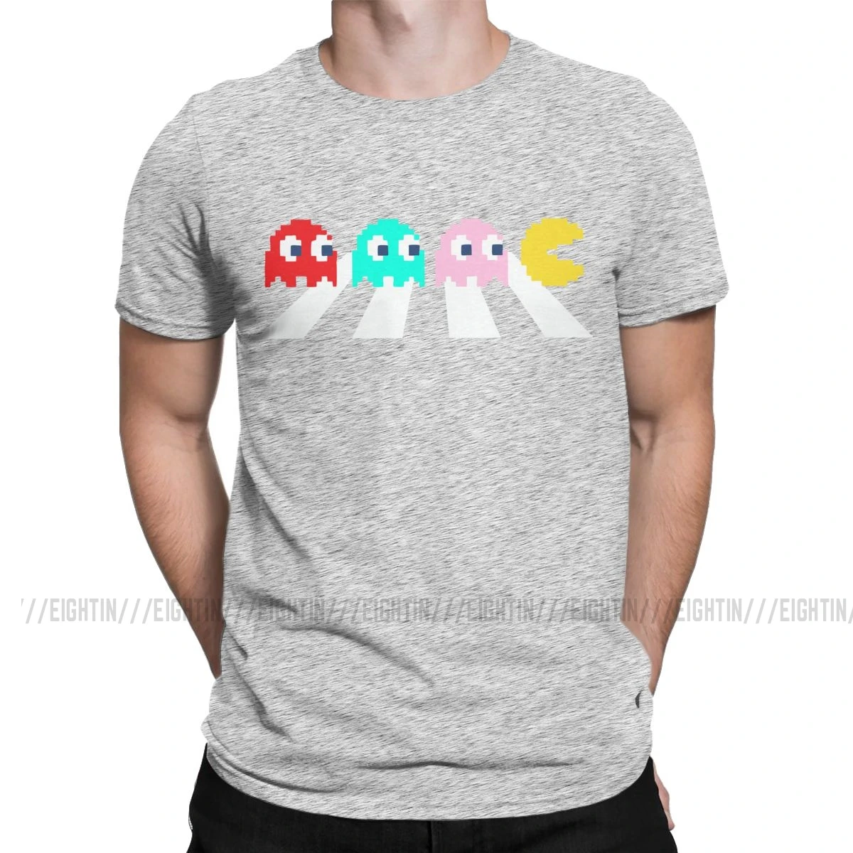 Ghosts On Abbey Road Футболка "Pac-Man" для мужчин 80s ретро Пиксельная игра Креативные хлопковые футболки с коротким рукавом Футболка 6XL Топы - Цвет: Серый