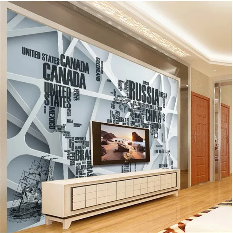 Современная Настенная бумага 3D черная и белая карта мира s для гостиной спальни