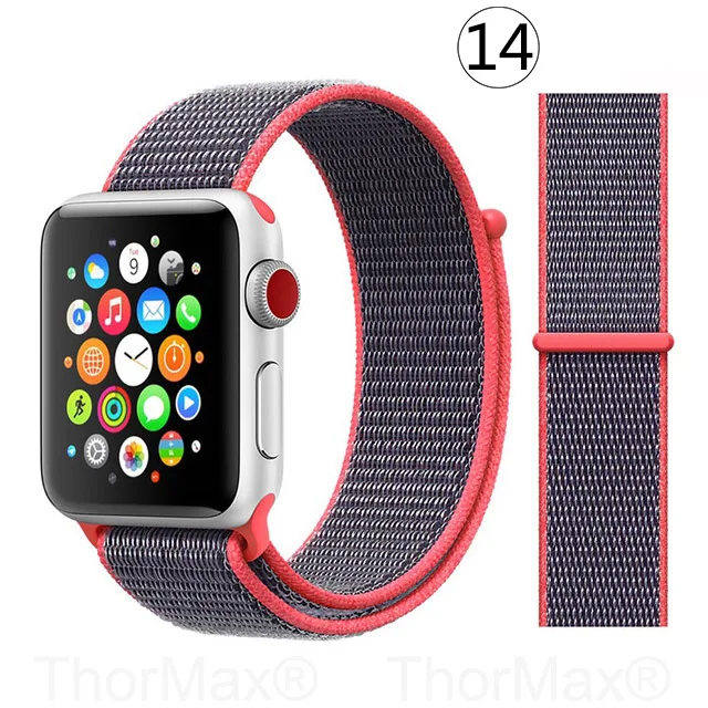 Нейлоновый ремешок для наручных часов Apple Watch Series 5/4/3/2/1 38 мм 42 мм из мягкой дышащей ткани сменный ремешок Спортивные петли для наручных часов iwatch, браслет, 40 мм 44 мм - Цвет ремешка: 14-Electric Pink