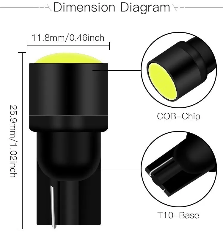 1PCS T10 W5W LED Car Interior Light COB Marker Lamp 12V 168 194 501 Side Wedge Parking Bulb Auto Car Styling