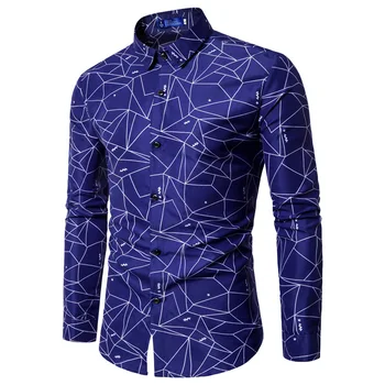 

2019 Spring and Summer New Cross-border Hot Printing Long-sleeved Shirt Men's Foreign Trade Casual Geometric Pattern Slim Shirt