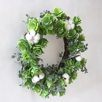 

Artificial Green Leaves Christmas Wreath Cotton Wreath Farmhouse Rustic Floral Round Wreath for Outdoor Indoor Wedding Decor
