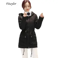 Fitaylor осень-зима хлопковая стеганая куртка Женская тонкая талия средней длины пальто толщина повседневные парки с капюшоном пальто