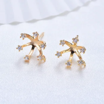 

6PCS Fit 9MM Beads 24K Champagne Gold Color Brass Round Claw Stud Earrings Pins High Quality Diy Jewelry Accessories