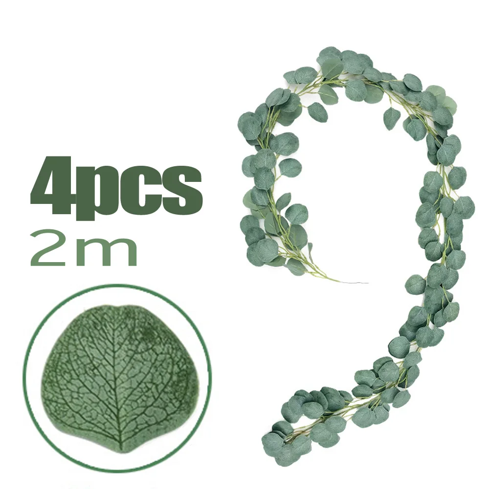 

2M 4PCS Creative Faux Artificial Eucalyptus Leaves Vine Artificial Decors Rattan Silk Flower Home Wedding Decor