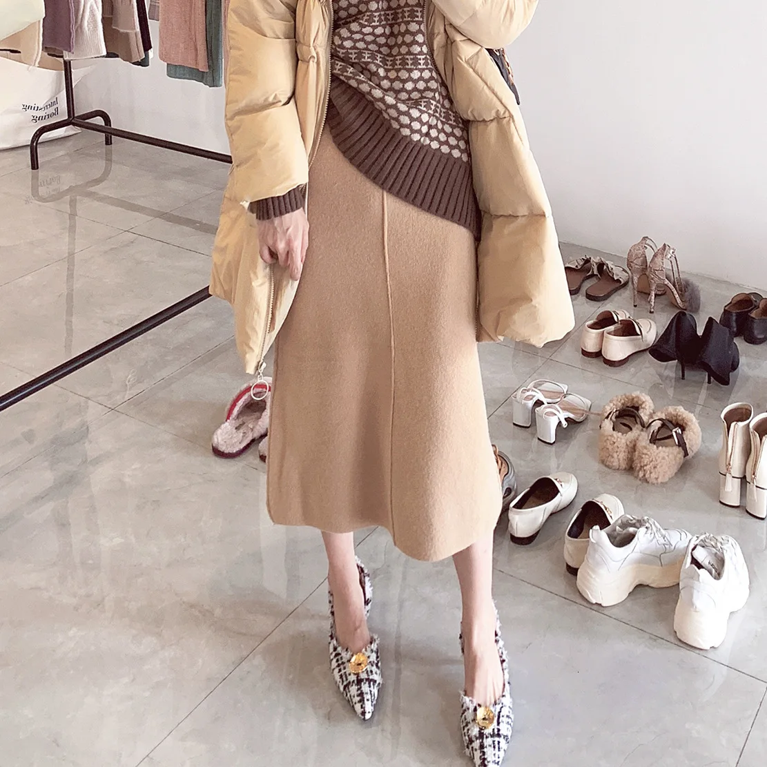 MEVGOHOT, осенняя Женская юбка из смешанной кроличьей шерсти, плотная, махровая, корейский стиль, женская юбка с высокой талией HD2599