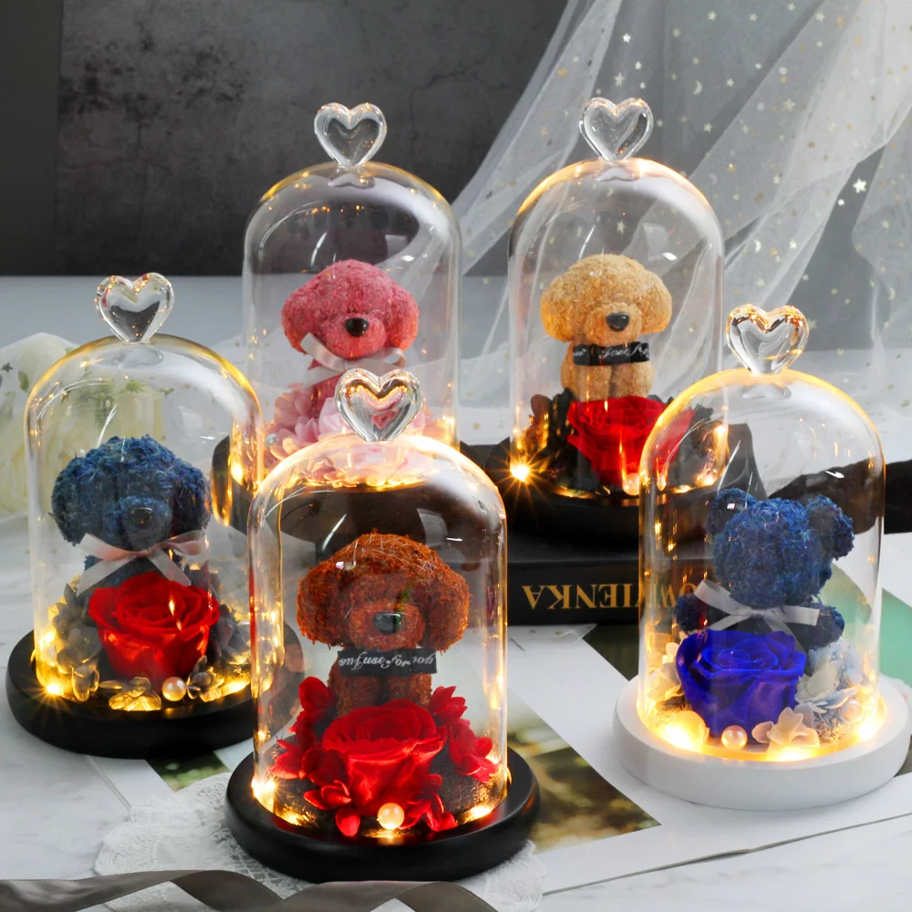 Details about   Glass Teddy Bear in Red Rose Flower Box Ornament Special Sister Birthday Gifts
