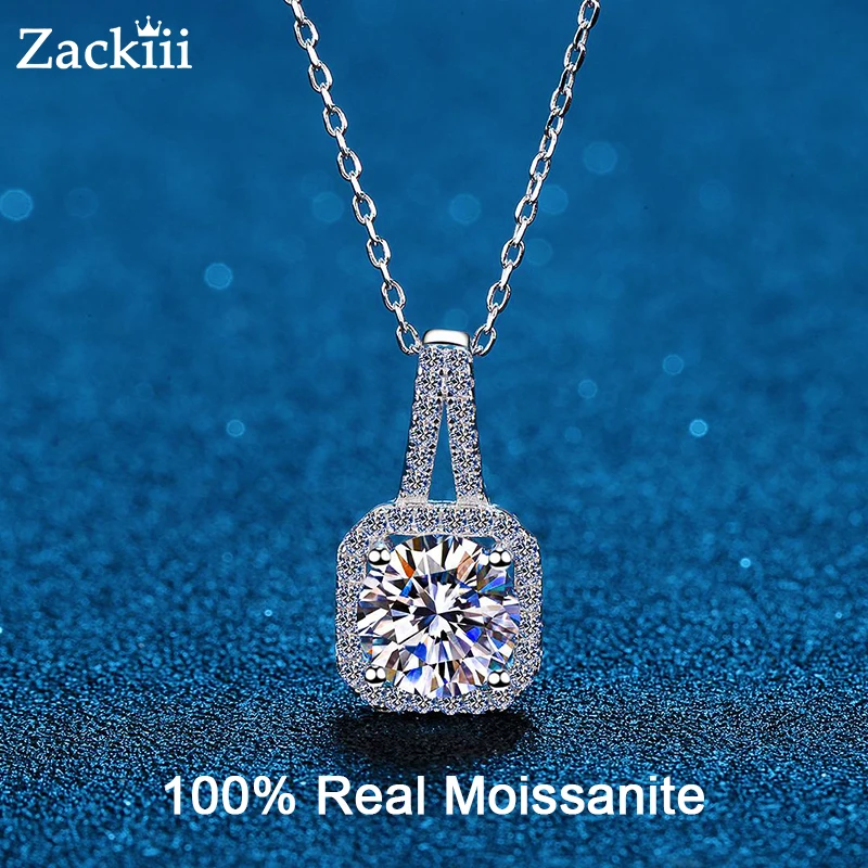 0.5-2CT Moissanite Pendant Necklace Sterling Silver D Color Ideal Cut Diamond Necklace for Women Anniversary Gift Fine Jewelry