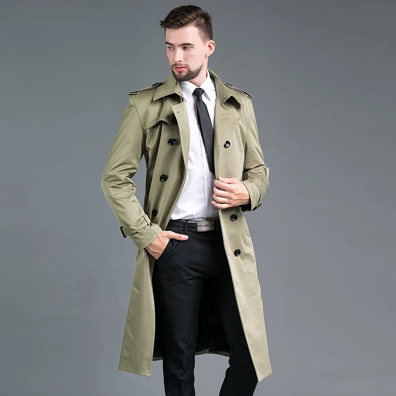 

Men Brand Trench 2019 New Tops Men's Spring Autumn Slim Double Breasted X-Long Khaki Trench Coat Lapel Outerwear British Coat