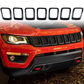 

7PCS Front Grille Cover Grill Ring Inserts Frame Trims Kit for 2017-2019 Jeep Compass Car Accessories