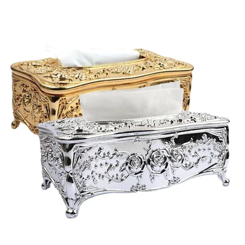 

Gold Silver Tissue Box Rack Handkerchief European style Tissue case Cosmetic Acrylic Napkin Tray Holder For Home Office Table