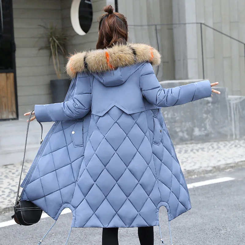 Зима длинный женский большой размер утолщение красивый большой меховой воротник пуховое хлопковое пальто