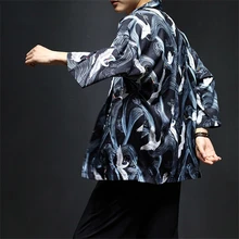 Японский Корейский стиль кимоно платье-хаори для мужчин и женщин самурайский кардиган кран принт Ретро традиционный костюм размера плюс