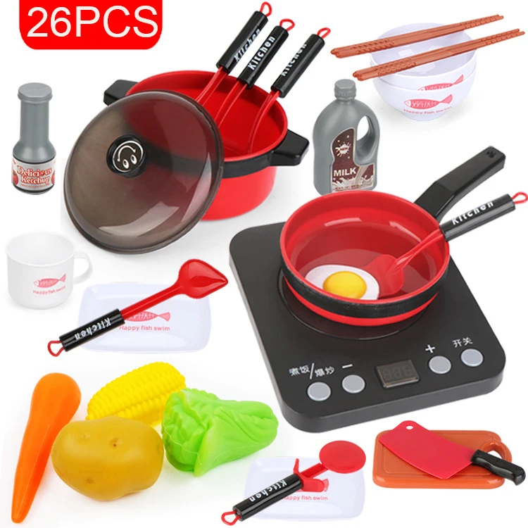 26pcs-Red Детская мини-кухня кухонная утварь котелок кастрюля наборы дети ролевые игры повара игрушки Моделирование кухонная утварь игрушки для детей рождественские подарки - Цвет: 26pcs-Red