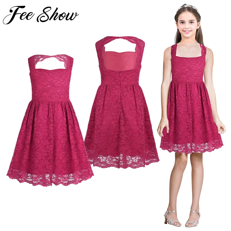 Elegant Flower Girl Dresses Princess Floral Lace Cutout Back Wedding Party Pageant Formal Dress