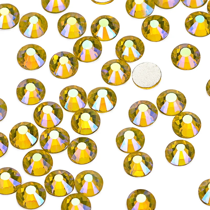 SS10-SS20 4Sizes Lemon Yellow/Citrine AB Flat Back Nail Art Rhinestone Non-Hotfix Crystal Glue-On Glass Strass Stone Decorations sewing supply shop