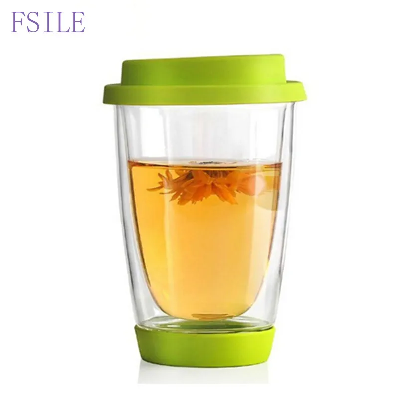 

350ML Colorful Heat-resistant Double Wall Glass Cup with Silicon Cover and Bottom Clean Coffee Tea Glass Mug tea Drinkware