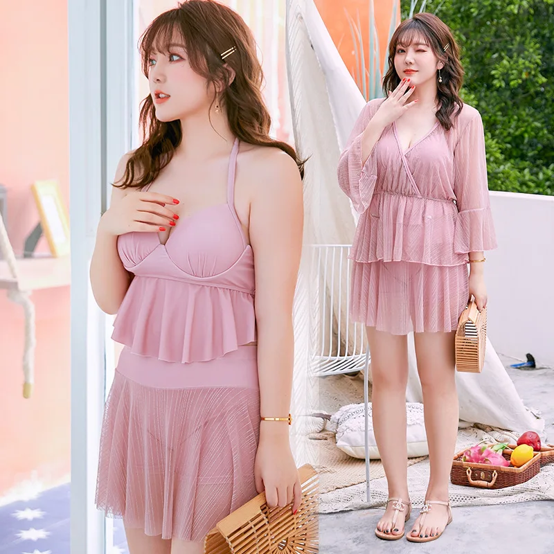 

Fat Younger Sister Large Cup 200 Bikini Three-piece Set Conservative High Waist Skirt-Belly Covering Slimming Two-piece Swimsuit