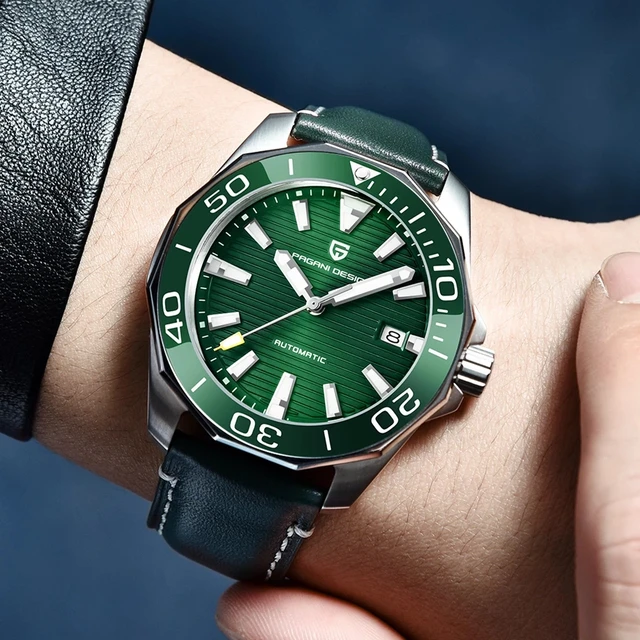 PAGRNE DESIGN Brand Men's Mchanical Watches NH35A Waterproof Sports Leather Watch Sapphire Glass Stainless Steel Men Wristwatch 4