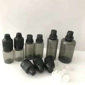

200pcs 5ml 10ml 15ml 30ml E Liquid Bottle PET Dropper Black Bottle Squeezable Refillable Bottle Childproof Temper Evident Cap