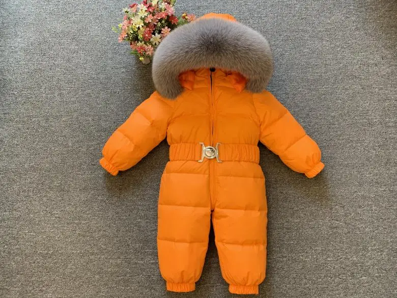 Luxury Large Real Fur Collar Infant Baby Snowsuit Thick Warm Down Rompers Hooded Toddler Boys Girls Jumpsuit One-pieces Ski Suit