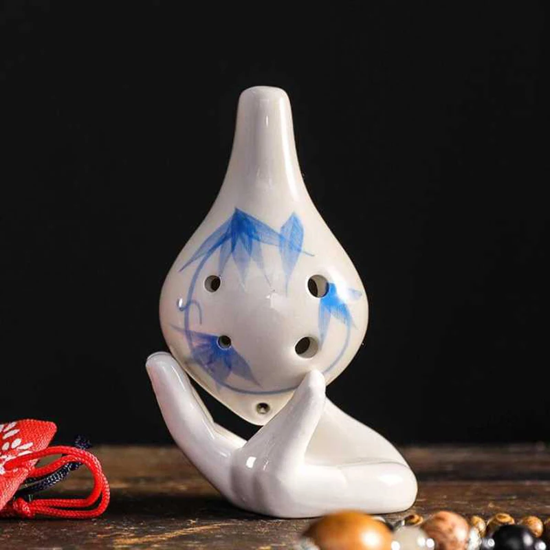 blue Ocarina 6 отверстий керамический окарина бамбуковые листья узор AC ключ Музыкальный инструмент для начинающих обучения JT-Прямая поставка - Цвет: blue