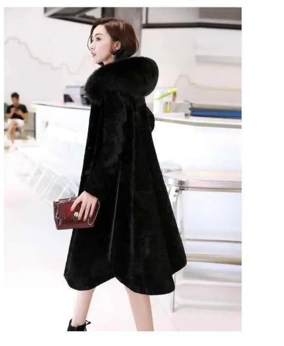Зимнее женское тонкое ТРАПЕЦИЕВИДНОЕ пальто из натурального меха с натуральным бренд Fox Fur Trim Hood женская элегантная куртка из натуральной овечьей шерсти R313