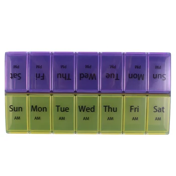 

Weekly Pill Box with 14 Compartments 7 Day AM/PM Pill Organizer Portable Medicine Case (Yellow and Purple)