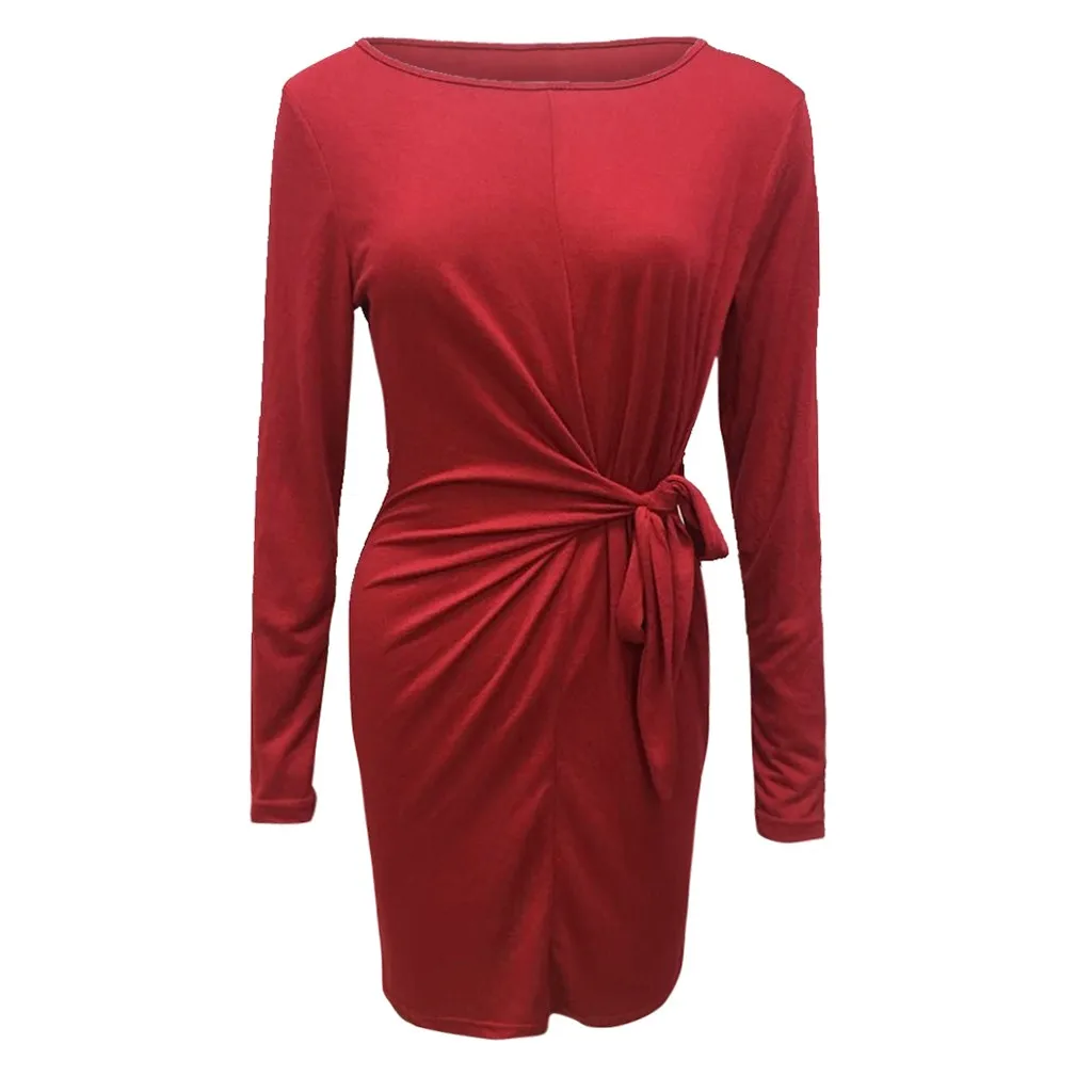 Платье Женское vestidos на Хэллоуин S-2XL de noche vestidos de платье Летнее женское с круглым вырезом однотонное платье с длинными рукавами с принтом Z4
