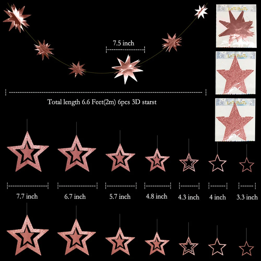 Rosegold Creative Hollow Five-Pointed Star Ornaments Party Supplies Christmas Birthday Wedding Holiday Scene Arrange Decoration