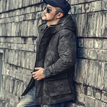 Зимняя винтажная мужская пуховая куртка средней длины с капюшоном, пуховое пальто с капюшоном, пальто wf9961