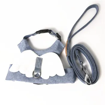 

New Pet Dog Dress Waistcoat Style Demin Leash Harness Set for Small Medium Dogs Outdoor Schnauzer Teddy Corgi Pomeranian AML03