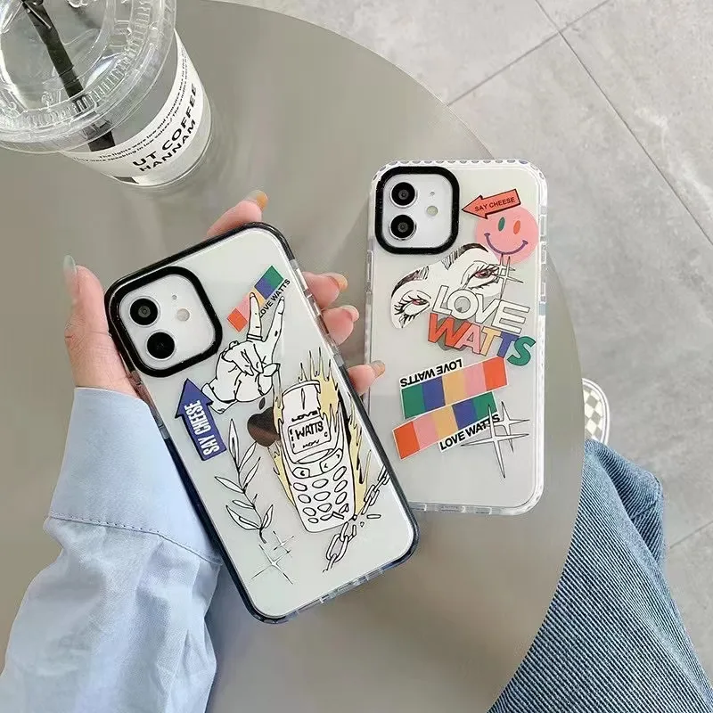 retro cell phone letter stickers transparent phone case for iphone 11 12 pro max x xs xr 6s 7 8plus se 2020 cute soft back cover phone case covers aliexpress