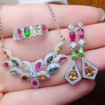 

Real Natural Tourmaline jewelry set Natural Real Tourmaline 925 sterling silver 1pc pendant,1pc ring,2pcs Earring