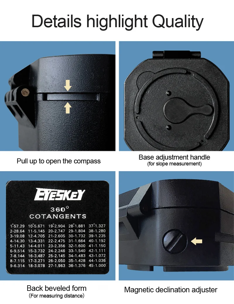 Eyeskey bússola geológica profissional handheld leve sobrevivência