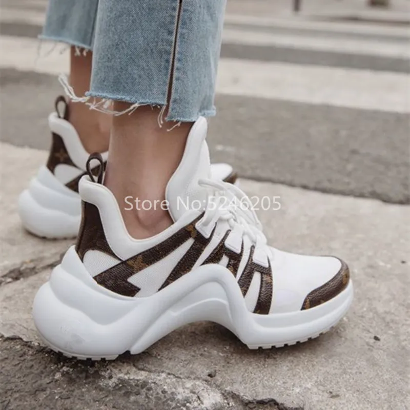 

Hot Selling Archlight Fashion Ultra Breathable Mesh And Leather Casual Shoes Lace Up Trainers Brand Street Styles Women Sneaker