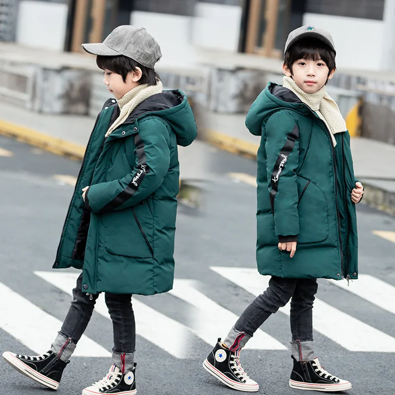 

2019 Winter New Style BOY'S Korean-style Mid-length Webbing down Feather Cotton-padded Clothes Middle And Large Children Cotton-