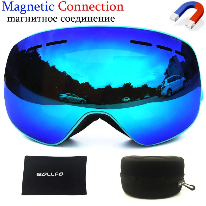 Gafas de esquí con lente magnética de doble capa para hombre y mujer, lentes de esquí antiniebla, protección UV400 para Snowboard