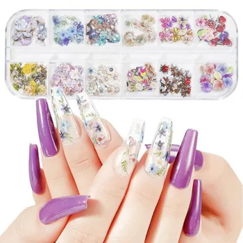 

1 Box 3D Slices Nail Decorations Flower Plant Maple Leaf Butterfly Mix Shape Holographic Flakes Color Sequins Spangles Nails Art