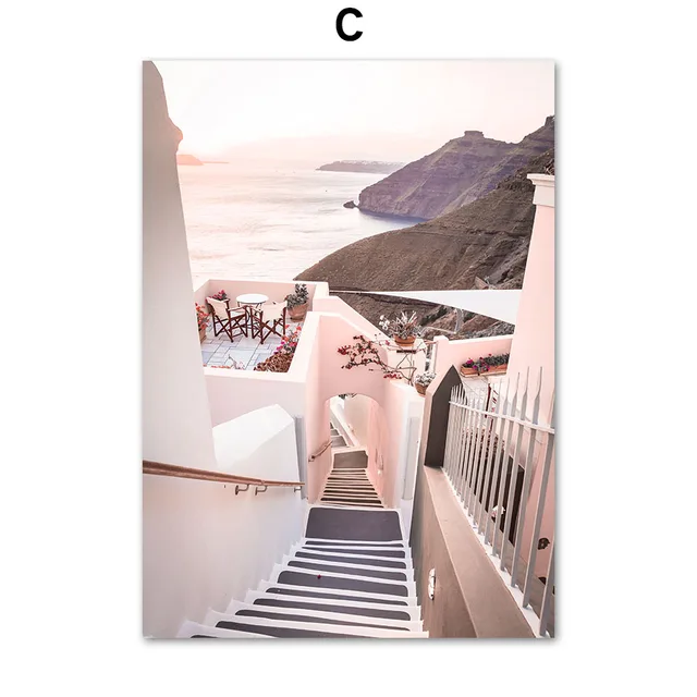 Pink Beach Sea Waves Flamingo Flower Car Wall Art Canvas Painting Nordic Posters And Prints Wall Pictures For Living Room Decor C