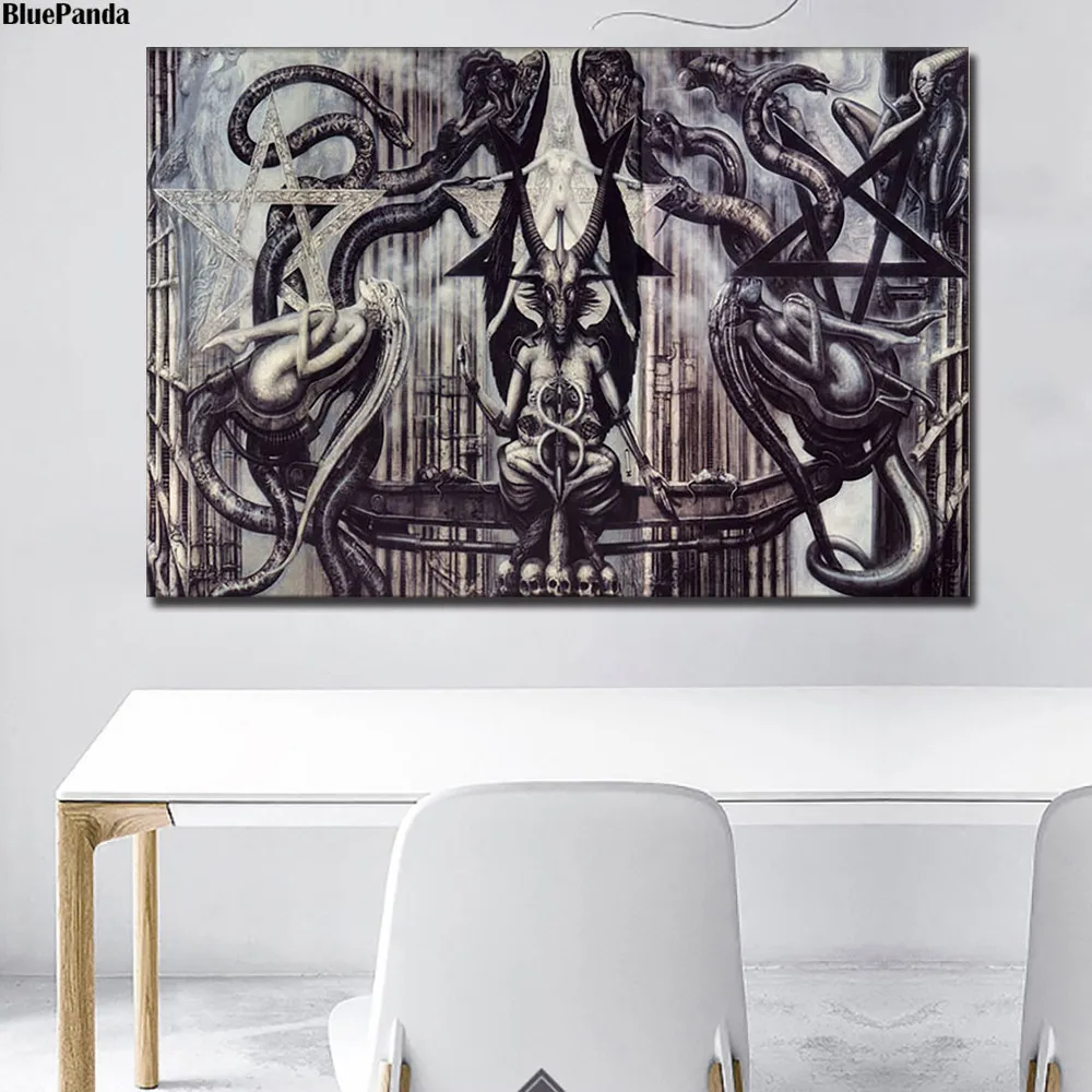 Картина на холсте с изображением инопланетянина черного и белого цветов | Дом сад